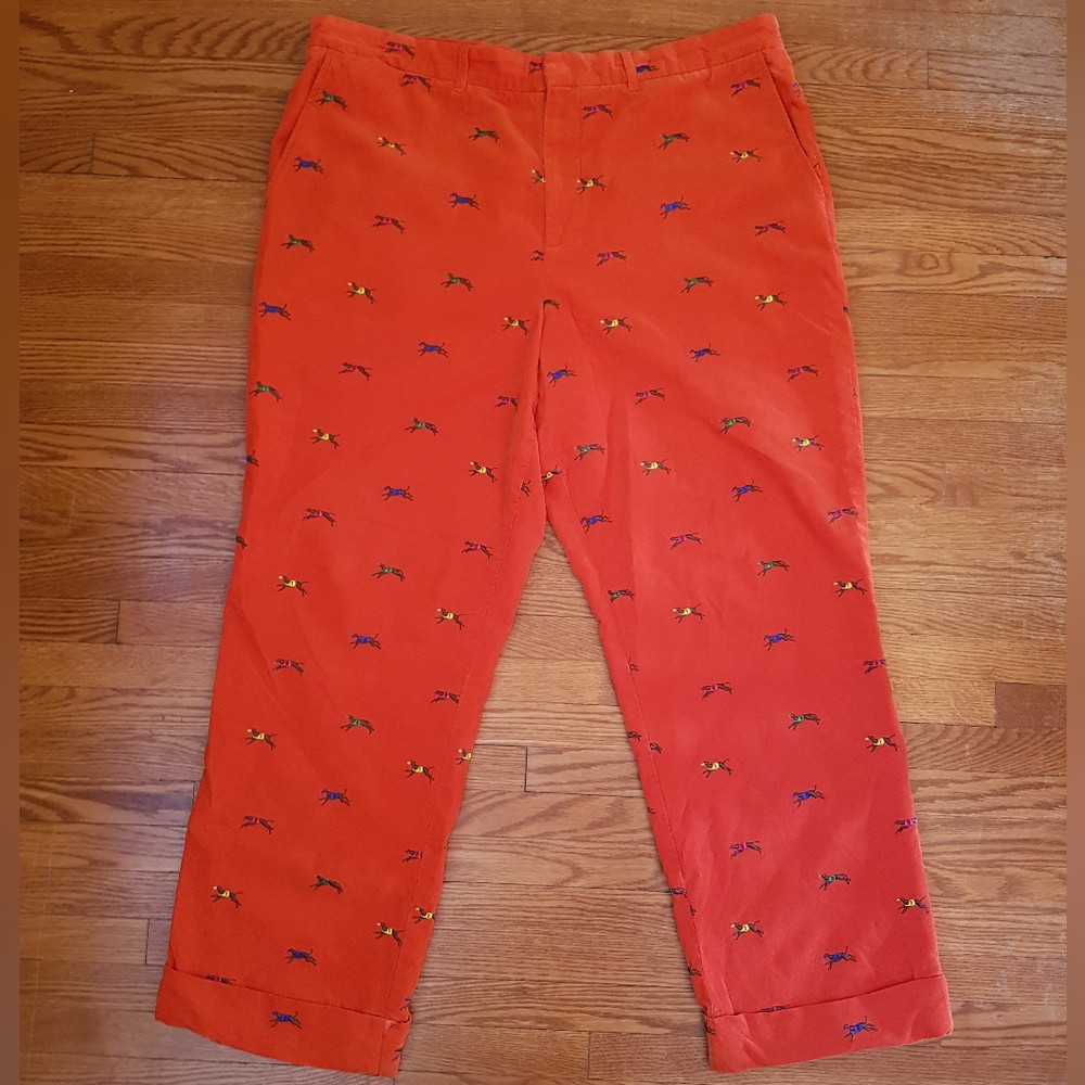 LILLY PULITZER VIA PALM BEACH EMBROIDERED GREYHOUND DOG RACING CORDUROY PANTS